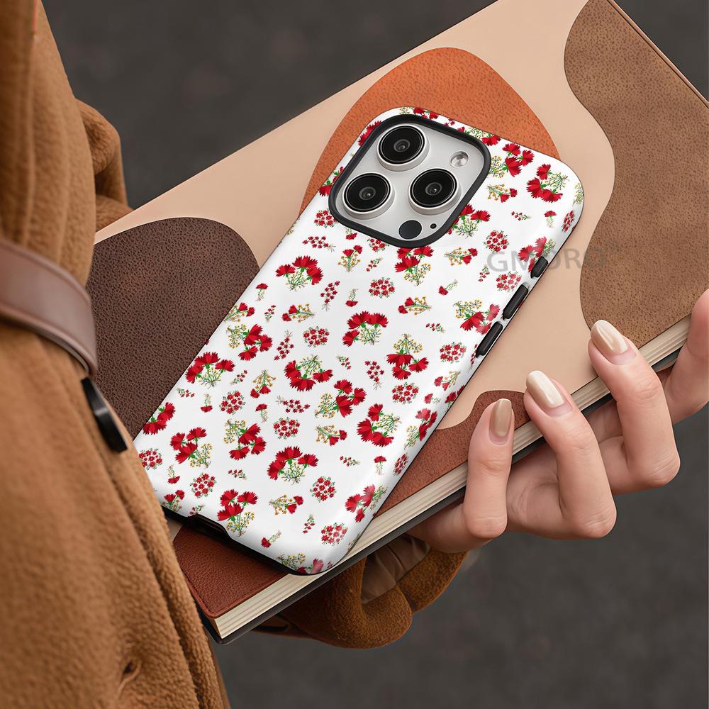 [MagSafe Magnetic Suction] Girl's Heart Red Floral Apple 15/16promax Mobile Phone Case Frosted Case