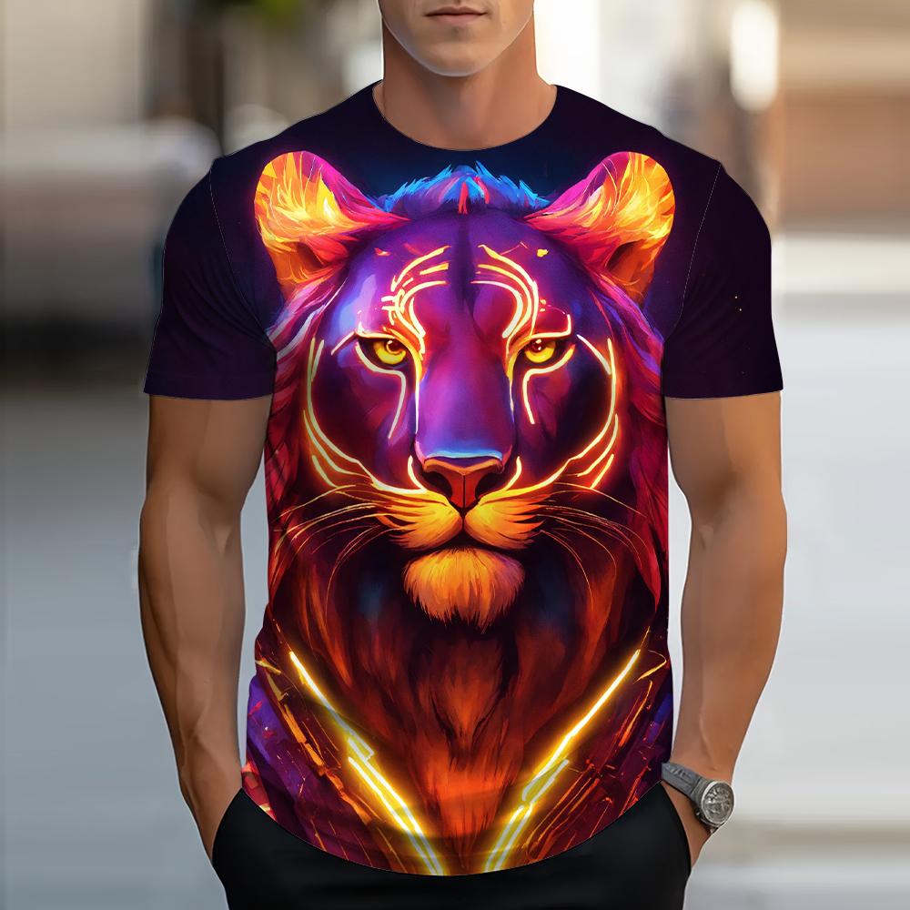 Lion Animal Pattern 3D Print Men Streetwear Hip Hop Short Sleeve Oversized Tees Harajuku Y2k Tops