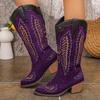 Fashion 2025 New Style Fashionable European and American Pointed-toe, Thick-heeled, High-top, Large-sized Western Cowboy Boots
