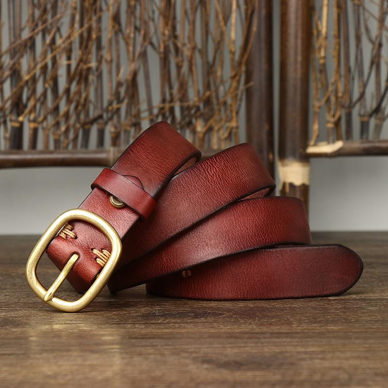 Женский ремень из винтажной мятой модной кожи с пряжкой из коровьей кожи первого слоя, универсальный ремень для джинсов, женский