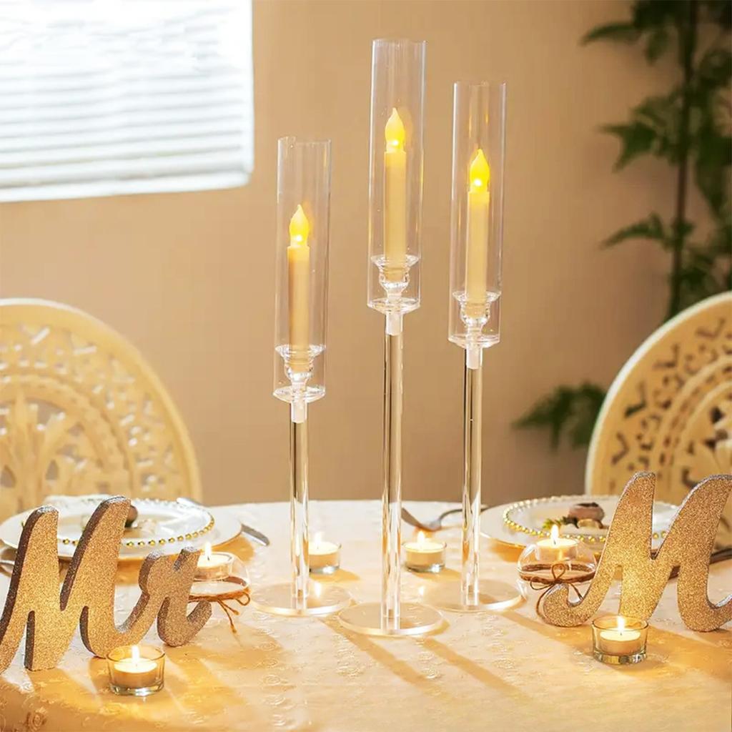 Taper Candlestick Holders for Table Centerpiece, 3Pcs Acrylic Candle Holder for Taper Candles, Clear Hurricane Candle Holder