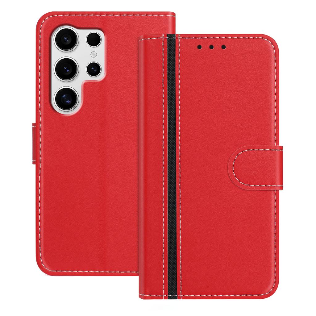 For Samsung Galaxy S25 Ultra Phone Cases Wallet Stand Color Splicing Leather Cover with Magnetic Clasp