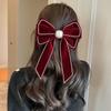 Cloth Bowknot Spring Clip Rhinestone New Year Hairpin Red Velvet Bow Hair Clip  Ponytail Holder