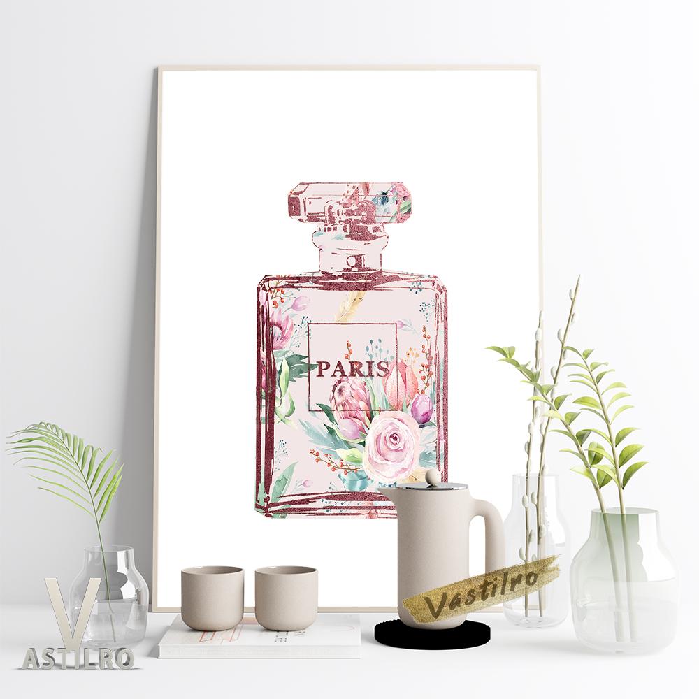Акварельные цветочные принты Флакон духов Выставка Художественные принты Плакаты Современный минимализм Салон красоты для девочек