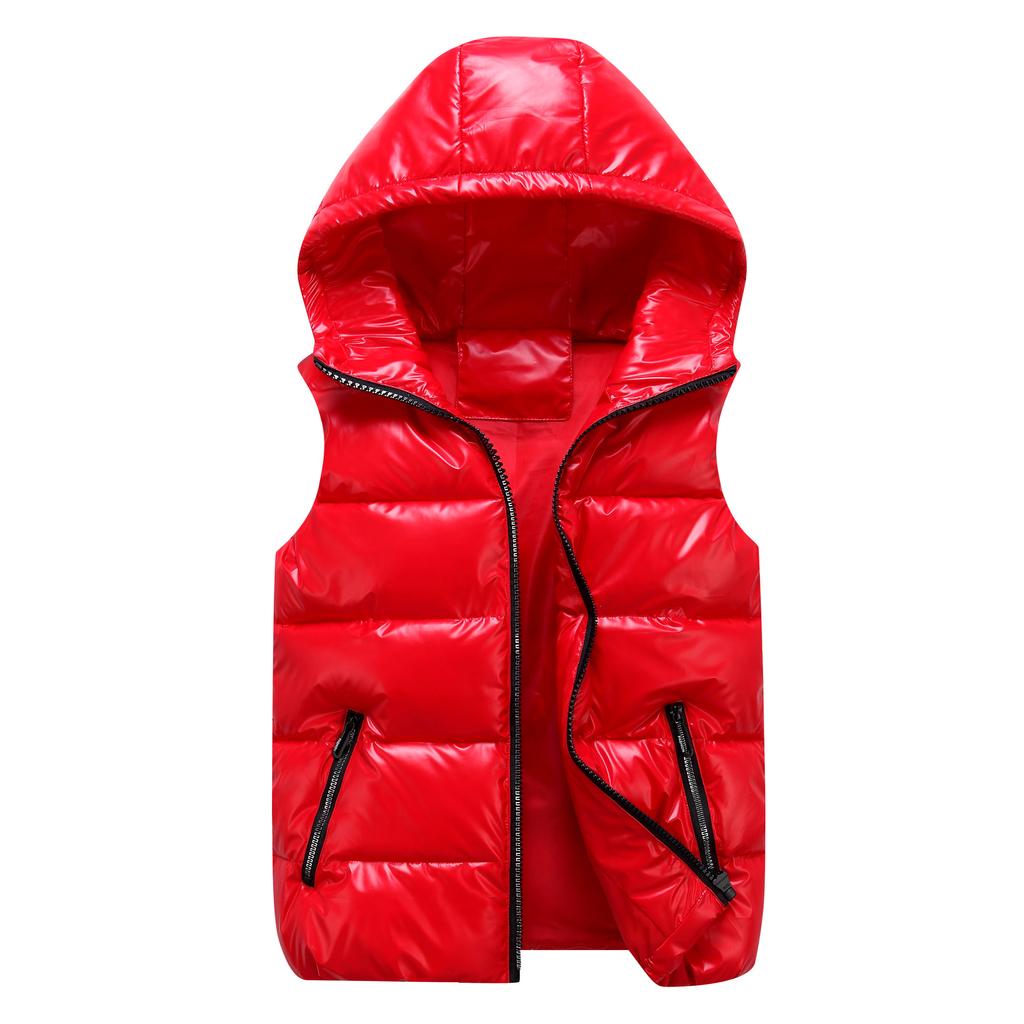 Women Winter Vest Solid Color Hooded Warm Elastic Hem Pockets Bright Color Quilted Vest Waistcoat