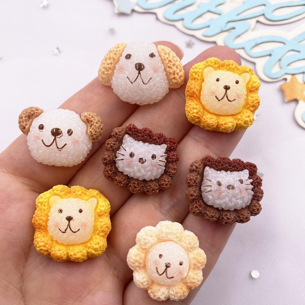 10 шт. Смешанные смолы Каваии Разноцветные Фигурки Голов Собак Кошек Плоская задняя часть Кабошон Камень DIY Скрапбук Декор Ювелирные изделия Ремесла Аксессуары