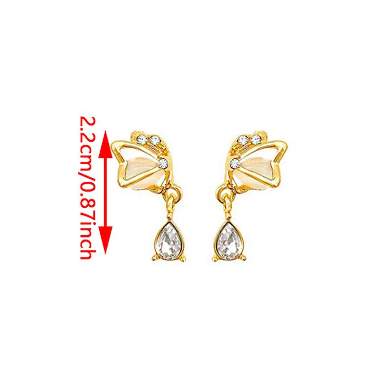 Creative Design Butterfly Opal Stud Earrings Fashion Water Drop Zircon Pendant Earrings For Women Romantic Valentine'S Day Gifts