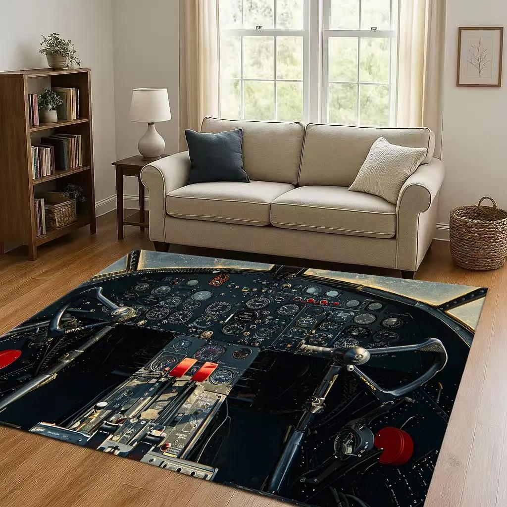 HD Spacecraft Aircraft Cockpit Dashboard Living Room Non Slip Area Rug Carpet for Bedroom Kids Playroom Sofa,Home Decor Doormat