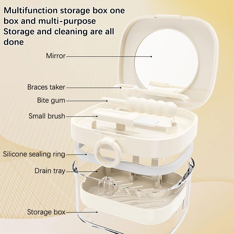 Портативный контейнер для каппы, контейнер для ретейнера, контейнер для чистки полости рта, контейнер для хранения зубных протезов, контейнер для замачивания зубных протезов с сетчатой корзиной