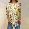 3/4 Length Sleeve Womens Tops Summer T-Shirts Floral Print V Neck Casual Basic Tee Button Shirts Tunic Tops