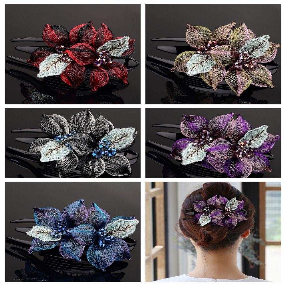 Korean Style Women Hairpin Large Crystal Headdress Jewelry Flower Hairclip  Gift