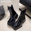 Platform Women Ankle Boots Leather Square Toe Mid Heels Fad Shoes Trend Chunky Zipper Pumps Winter Motorcycle Botas Mujer