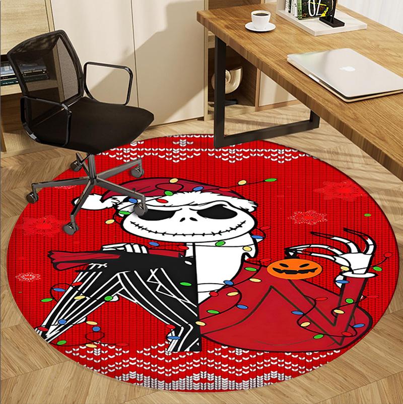 The Nightmare Before Christmas Pattern Round Rug, Indoor/Outdoor Mat, for Picnic, Gameroom, Bedroom, Office, Living Room, Home Decor Carpet, Birthday