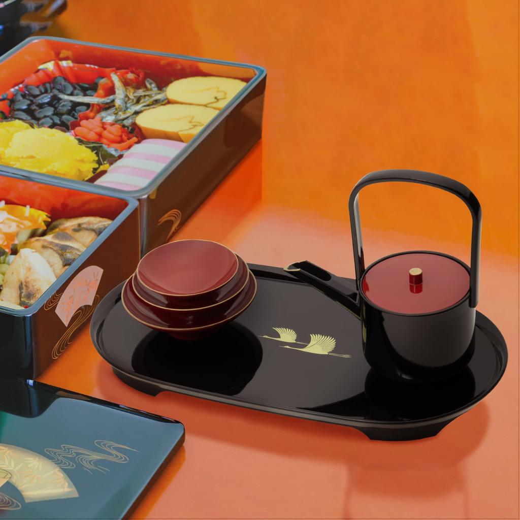 Лакированные изделия Яманака, тосо, журавль, благоприятная чаша для сакэ, набор подставок для тосо, лакированные изделия Яманака, традиционное ремесло, сделанное в Японии, Новый год