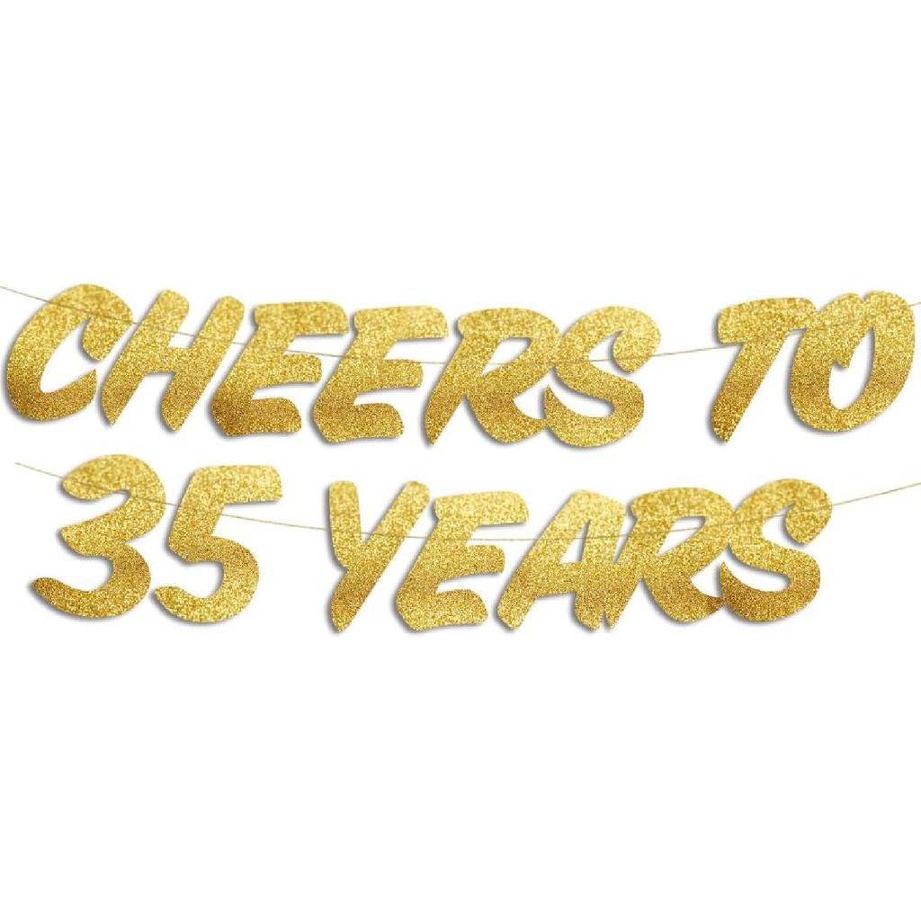 Cheers to 35 Years Gold Glitter Banner - 35th Birthday and Anniversary Party Decorations