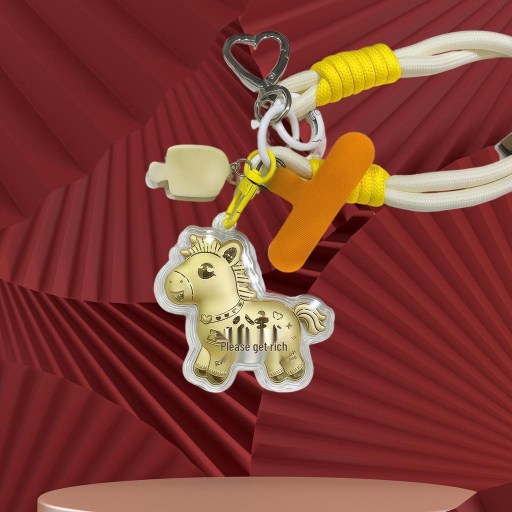 Кулон-брелок для ключей в виде лошади из чистого золота 999 пробы: Талисман мгновенного богатства для телефона, сумки или автомобиля