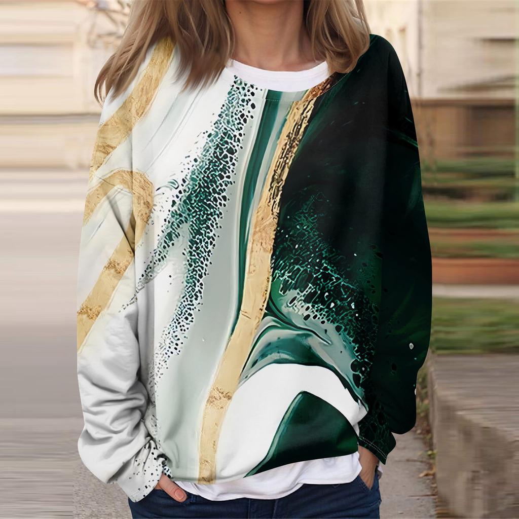 Women's Casual Fashion Vintage Printed Long Sleeve O-Neck Sweatshirt Layer Pullover Top