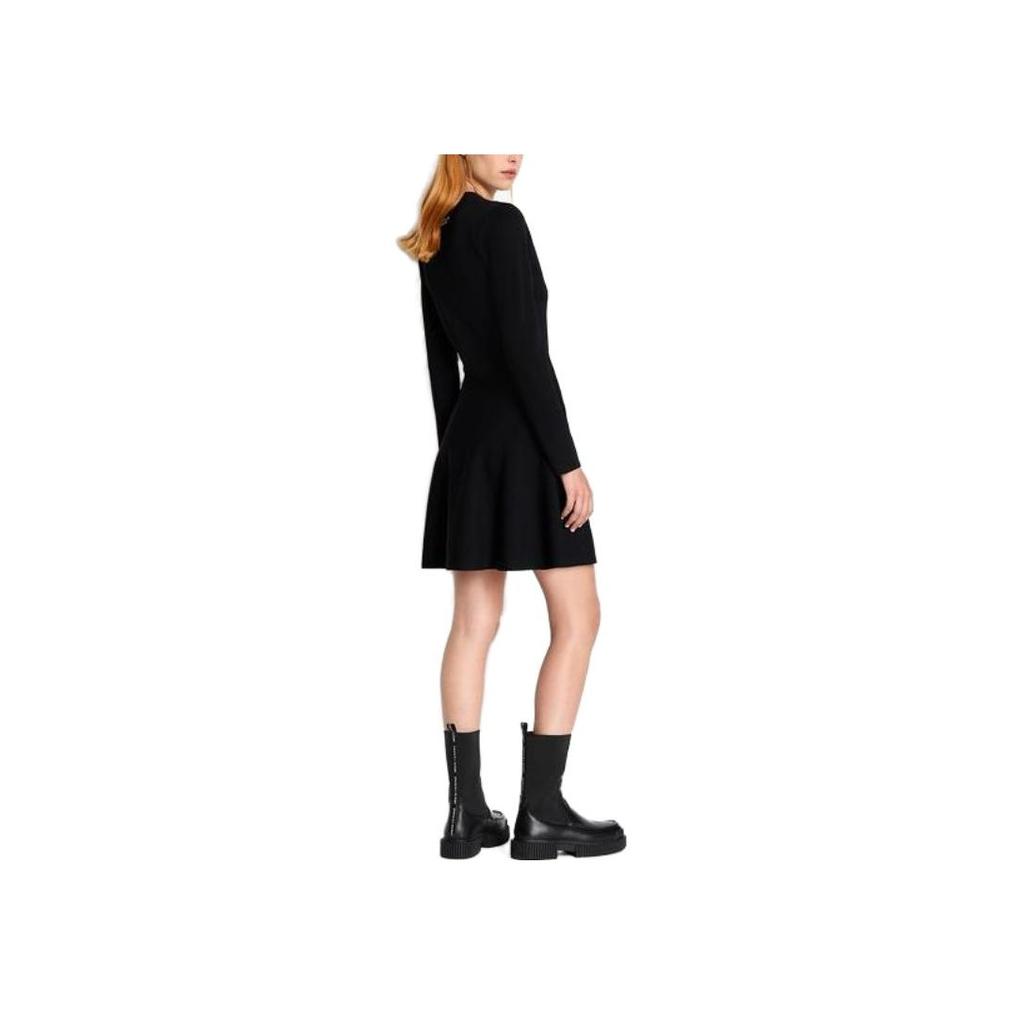 Armani Exchange Solid Color V-Neck Button Long Sleeve Dress Women dresses Black 6RYA1F-YMH6Z-11200