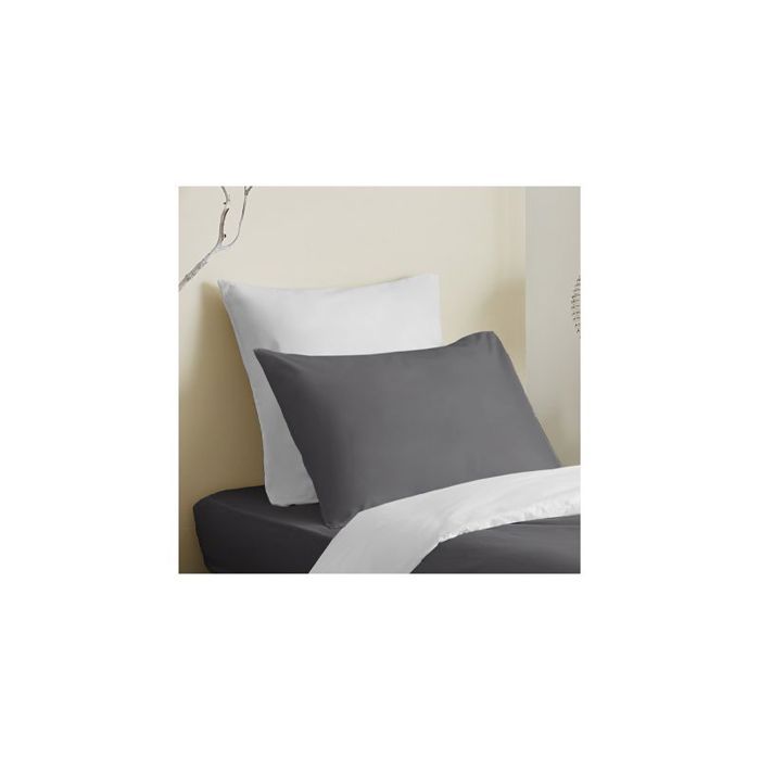 Pack complet 4 pièces Anthracite/Blanc réversible housse de couette pour lit 90 x 190 cm