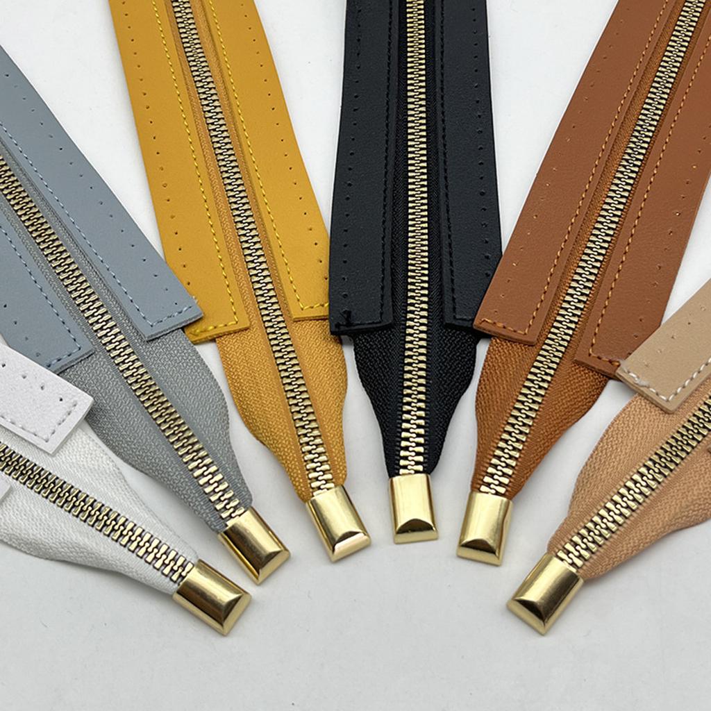 30cm PU Leather Zipper with Holes Metal Zipper DIY Zipper Replacement Hardware Zipper Accessories for Sewing Handbag