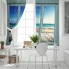 Windows Sea Beach Blue Sky White Clouds Luxury Home Curtains Modern Home Supplies Living Room Bedroom Custom Curtains