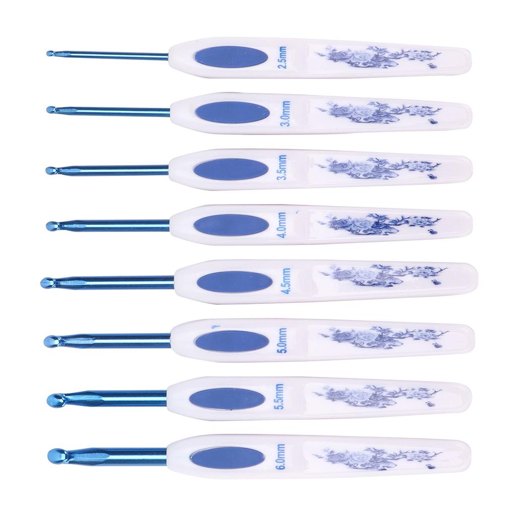 Crochet Hooks 8 Pcs Soft NonSlip Good Grip Knitting Needles Set with Mark for Weaving Home Use(Blue