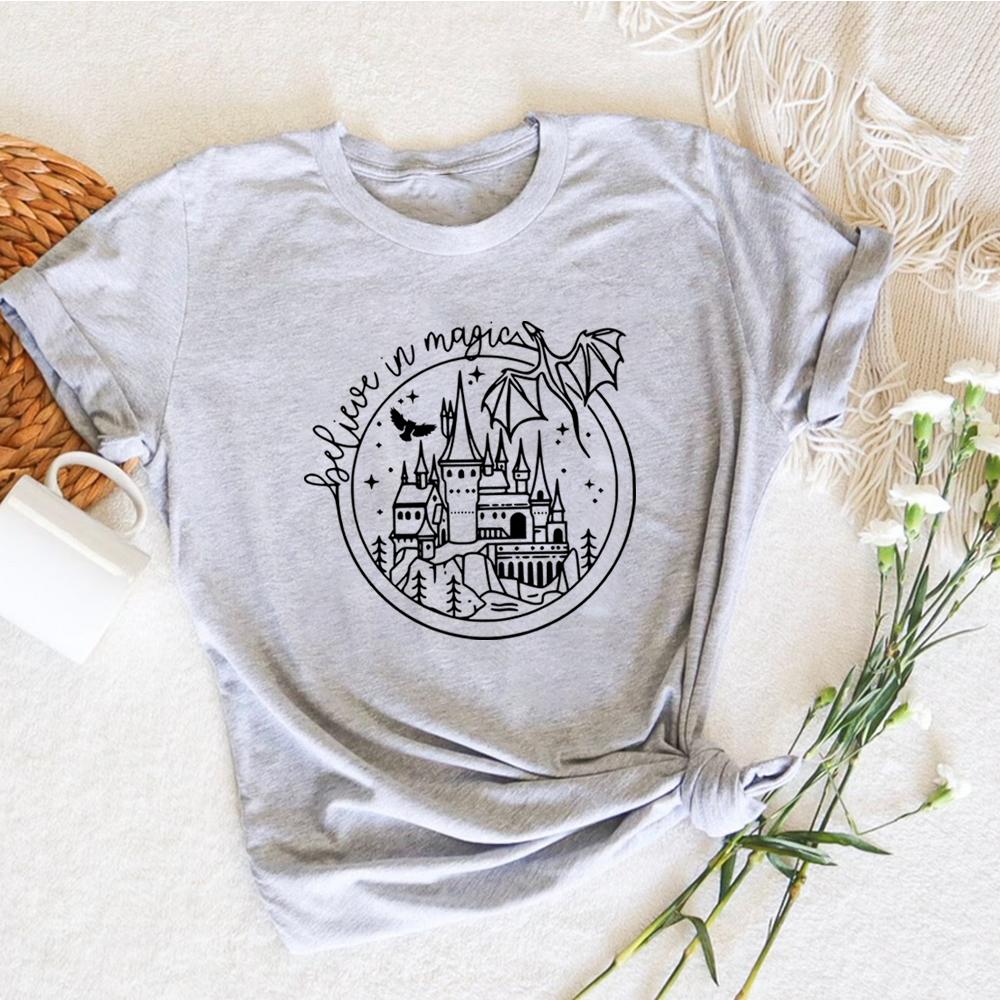 Винтажная футболка Believe in Magic Эстетичные футболки с драконом Магическая футболка Футболки с графикой Футболка волшебника Готическая футболка Унисекс Топы с короткими рукавами