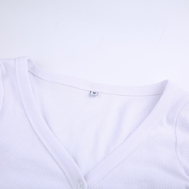 Women V-neck Solid Color Loose Knitted Cardigan Long Sleeved Crop Top