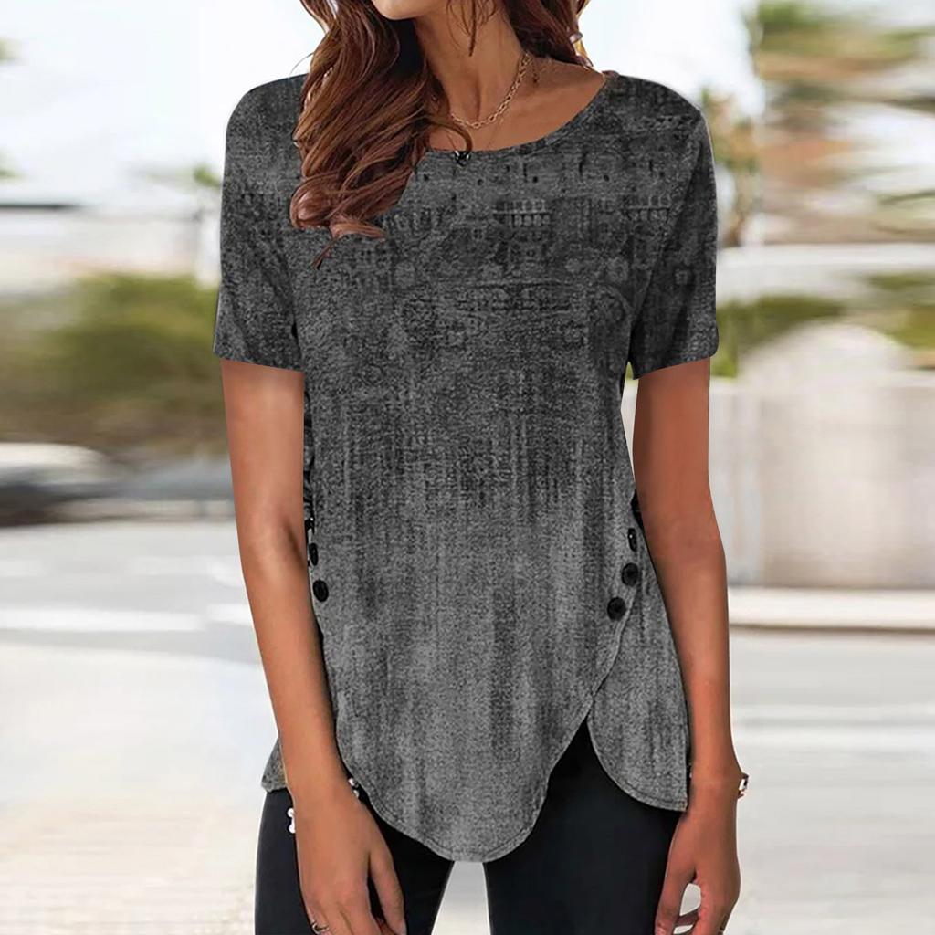 Женская туника с коротким рукавом Свободные топы Повседневные топы больших размеров Плиссированная туника на пуговицах Повседневные летние футболки Женские топы Нарядные рубашки