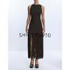 Autumn New Women's Clothing Vacation Style Round Neck Sleeveless Open Back Minimalist Silm Tassel Dress 8741240