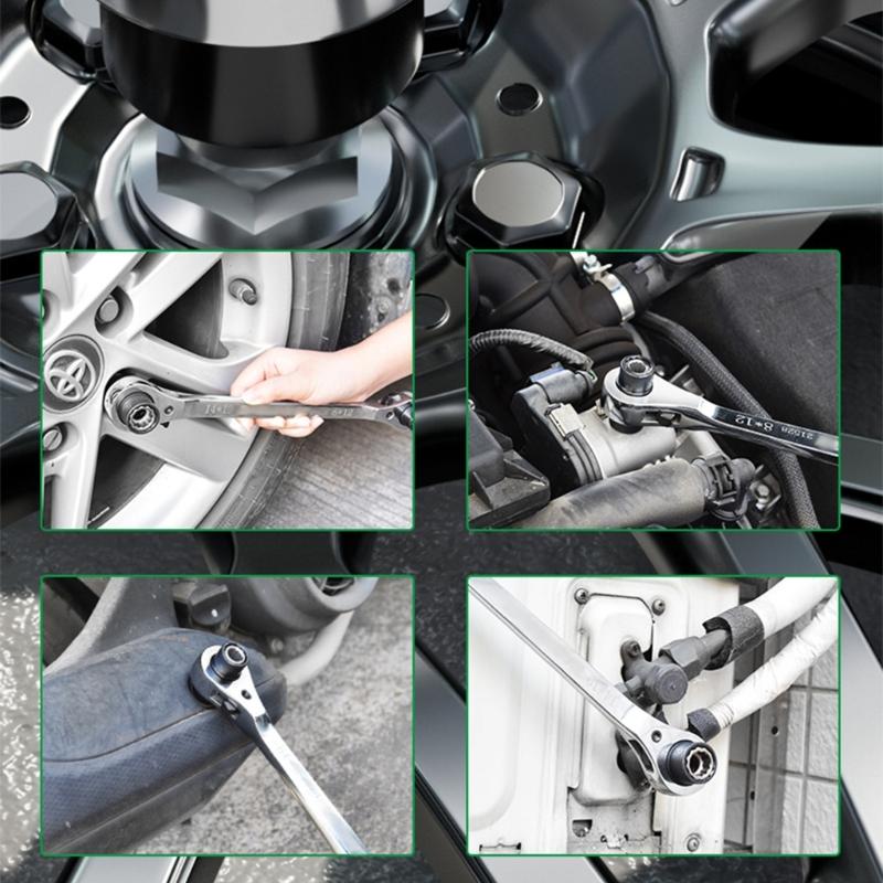 Многоразмерный трещоточный ключ с двусторонним дизайном для механиков, DIY-проектов, конструкция из коррозионностойкой стали