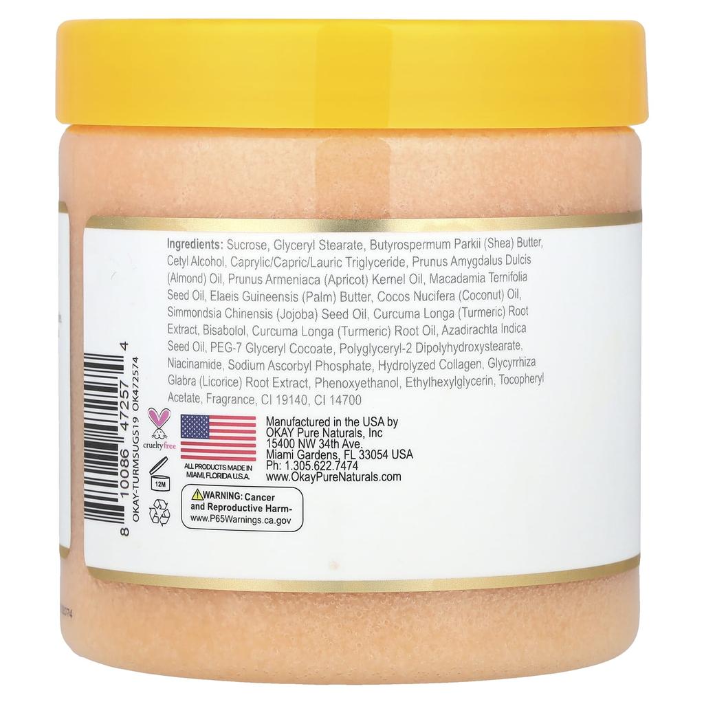 Okay Pure Naturals Skin Brightening, Sugar Scrub, Turmeric, 19 Oz (538 G)