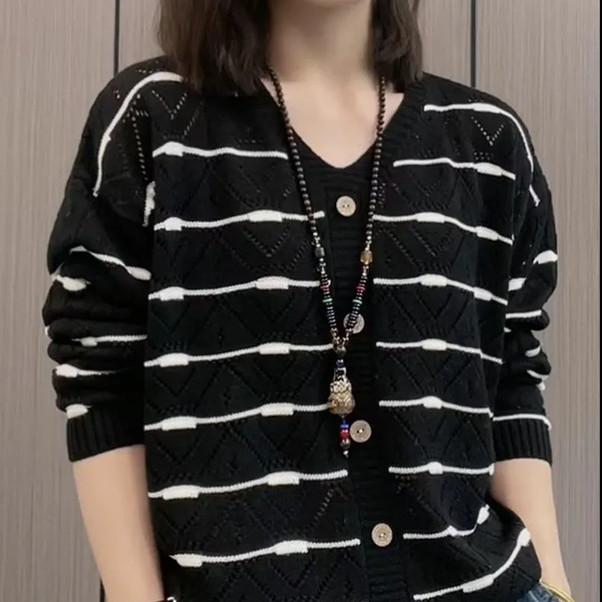 Весенние топы, Модный трикотаж, Женский V-образный вырез, Свободный живот, Ажурный свитер, Мода, Универсальный темперамент, Длинные рукава