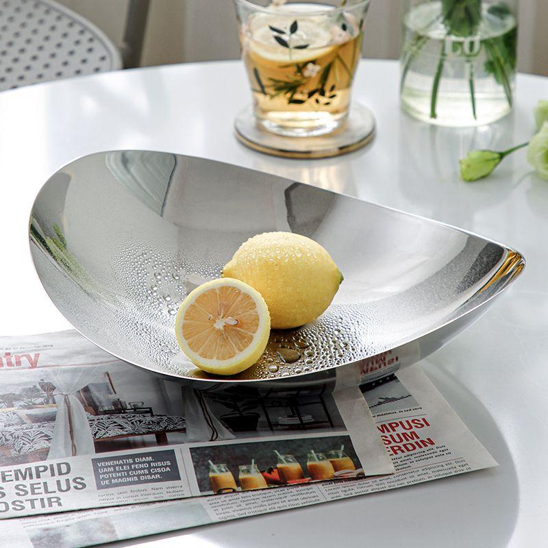 304 Stainless Steel Fruit Tray, Light Luxury Metal Household Tableware, Living Room Fruit Tray Bowl, Creative Modern Storage Pla