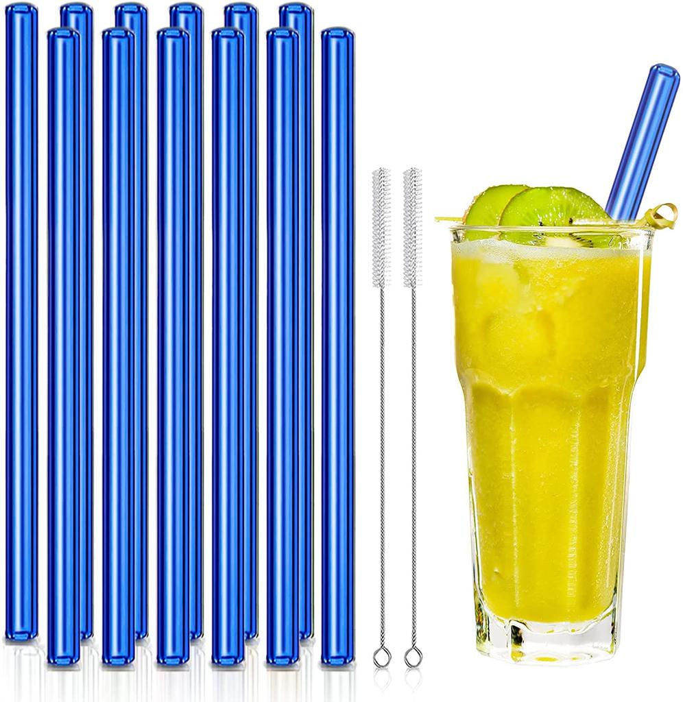 Набор из 12 многоразовых стеклянных трубочек с щеточкой для чистки, цветные стеклянные экологически чистые трубочки для молочных коктейлей, смузи, кофе