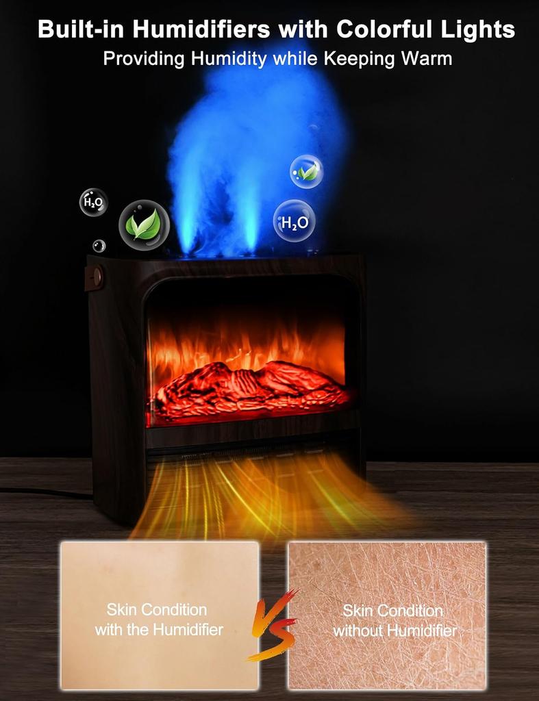 Электрический каминный обогреватель 3D пламя, увлажнитель, термостат, пульт дистанционного управления, 1500 Вт портативный обогреватель