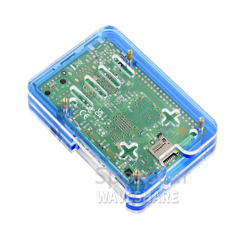 Прозрачный синий акриловый корпус для Raspberry Pi 5 с поддержкой официального радиатора
