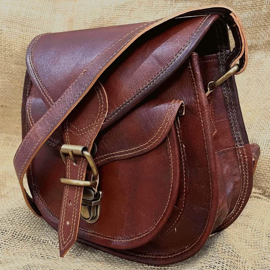 Crossbody Shoulder Saddle Bags for Women, Leather Handmade Vintage Dark Brown Cross Body Sling Handbag Purse