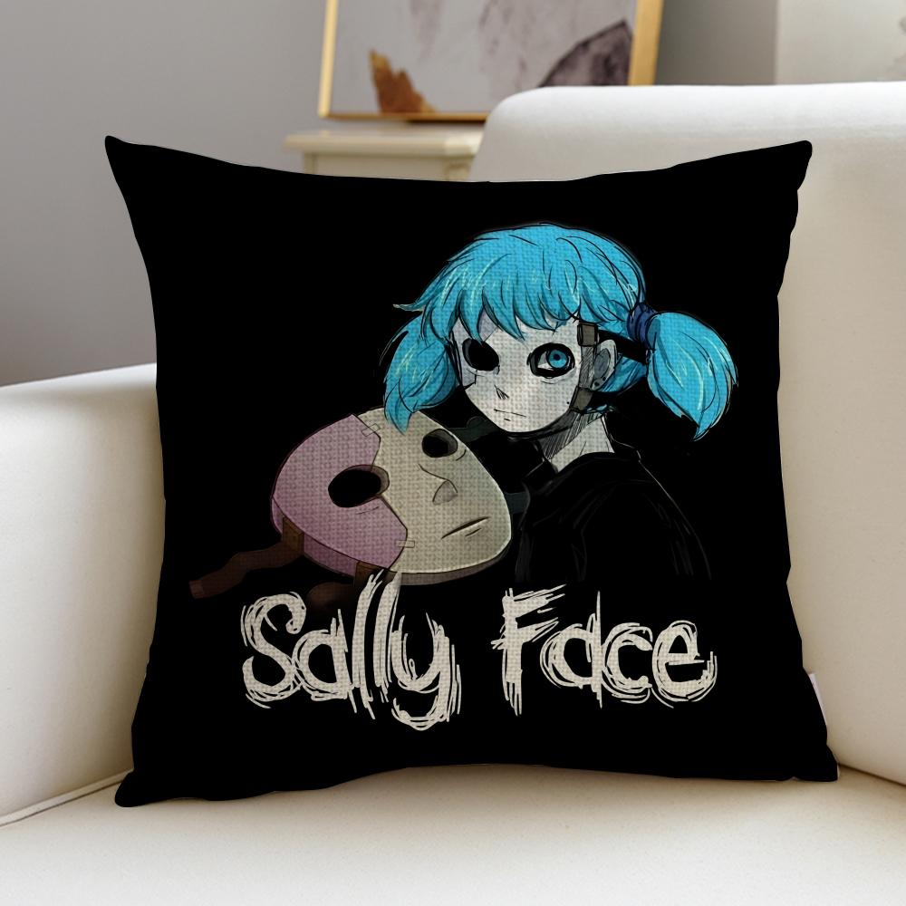 Mysterious SSally FaceS Cushion Cover Breathable and skinfriendly linen pillowcase square removable and washable cushion