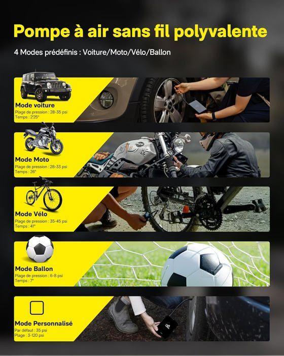 Compresseur à Air Portatif - HOTO - Gonfleur Pneus Voiture - 150PSI - 3 Embouts - Rechargeable USB