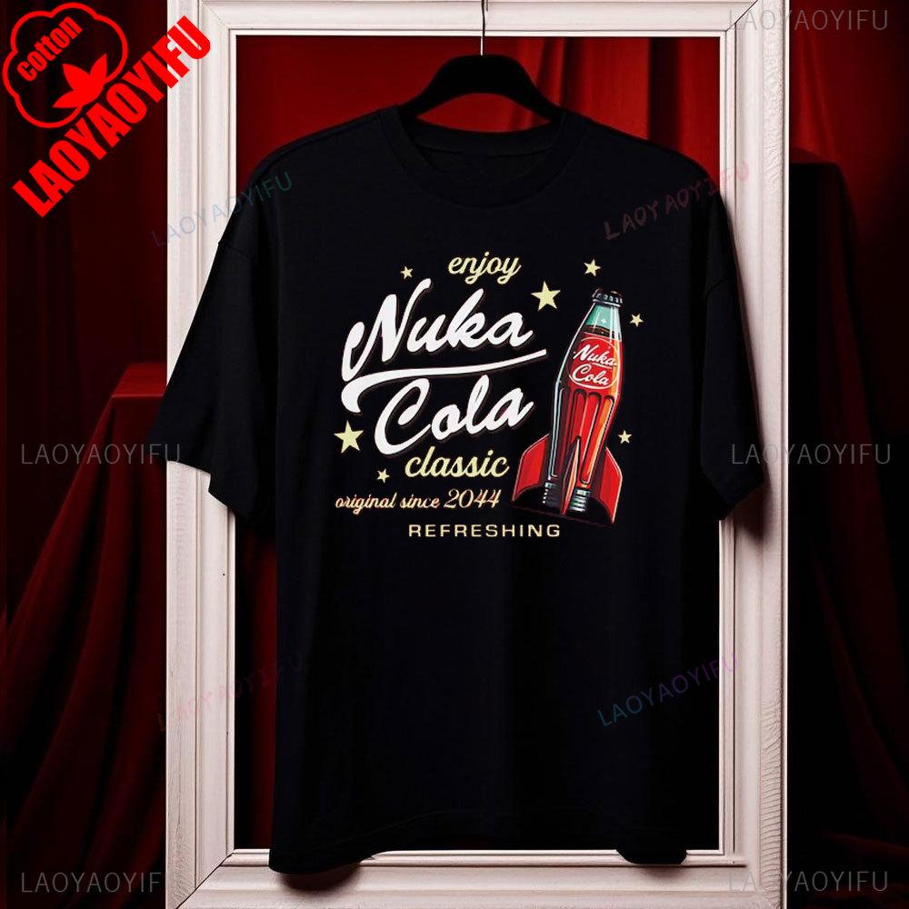 Футболка унисекс из мягкого хлопка Nuka Cola Fallout, смешные футболки, винтажная красная футболка 2044, топы, подарок для фаната, мужская одежда харадзюку