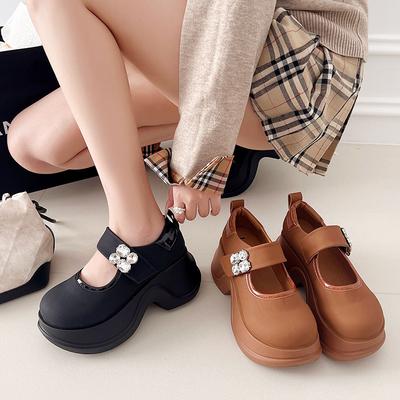 Французская платформа на липучке ниша 2025 весна и осень маффин подошва туфли Мэри Джейн увеличивающие рост ретро обувь большая голова маленькие кожаные туфли