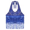 Womens Sleeveless Halter Top Sequins Tassel Fringe Crop Bra Dance Wear