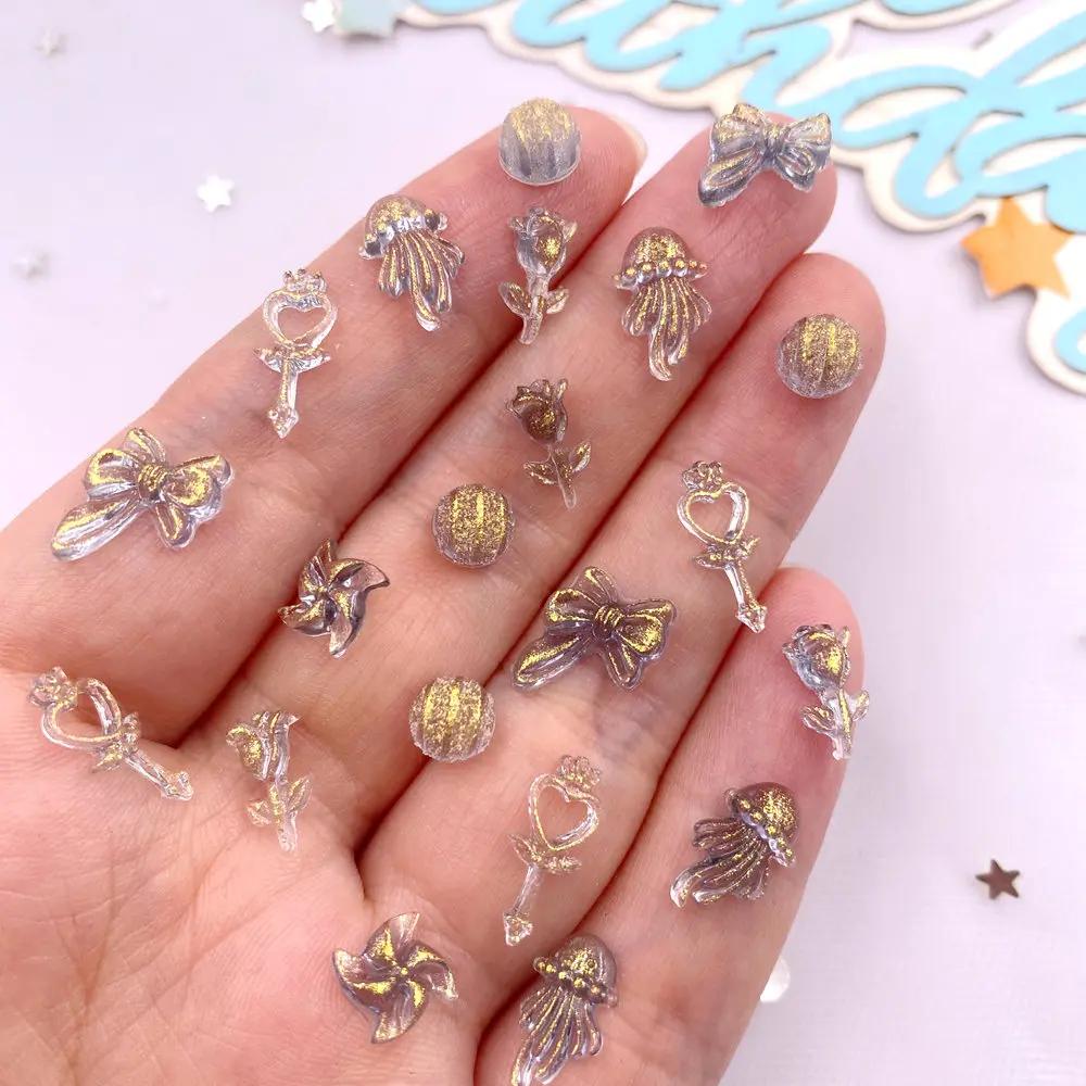 8g Resin Mini Glitter Colorful Magic Wand Jellyfish Rose Art Nail Flat Back Rhinestone Applique DIY Scrapbook Jewellery Decor