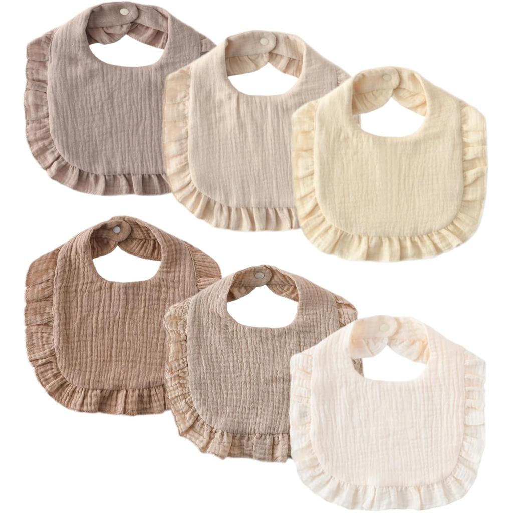 GoUseGo Baby Set of Frilled Solid Cute Baby Mealtime Newborn Baby Shower Gift Bibs, 6, Girls' Waterproof, Bibs, Color, 6-Layer Gauze, Bibs, Bibs,