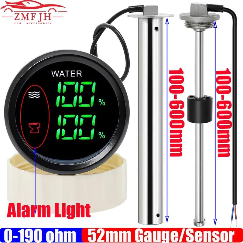 Digital Dual Gauge with Alarm 52MM Water Level+Sewage Level Meter for Water/Sewage Level Sensor 0-190ohm Boat Car 12V24V