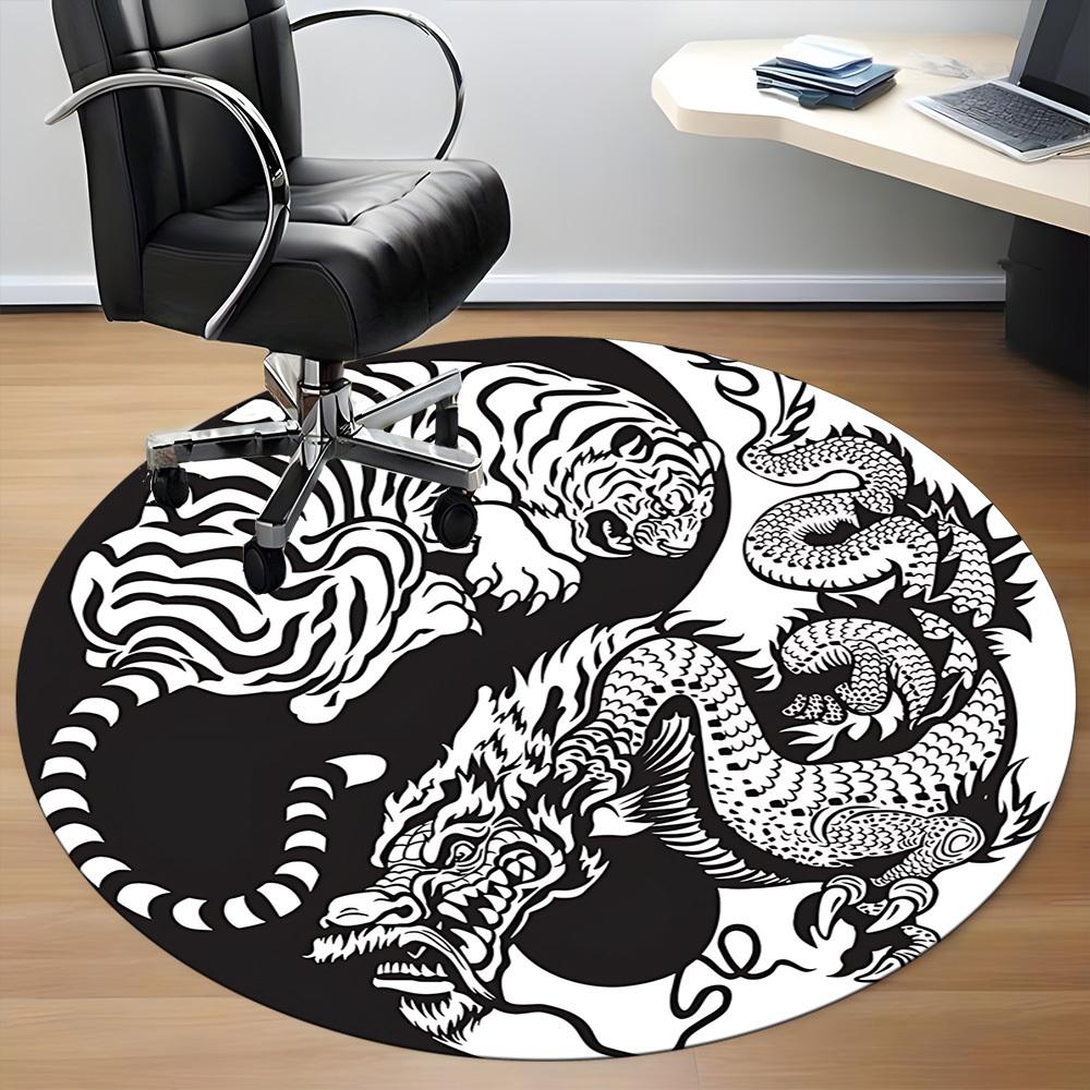 1pc Tiger Dragon YinYang Office Round Area Rug, Under Office Chairs Bedroom Living Room Home Decor, Room Deco, Available in Various Sizes
