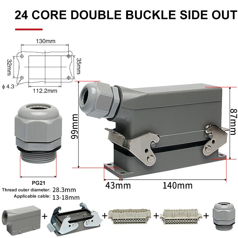 HE Rectangular Heavy Duty Connector 6 10 16 24 36 48 Pins Core Waterproof Aviation Industrial Plug Socket Top Lateral Line 16A