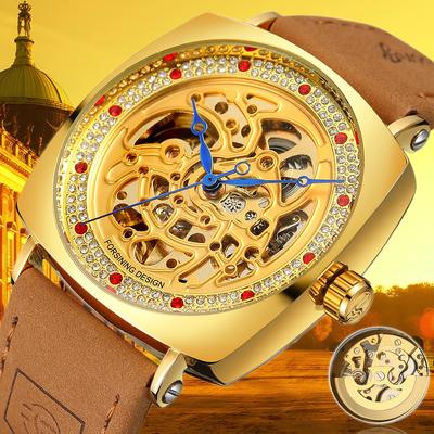 Водонепроницаемые автоматические механические часы с маховиком, мужские креативные прямоугольные часы с инкрустированным бриллиантами, праздничный подарок