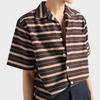 Brown Coffee Striped Button Down Shirt Loose Men Casual Short Sleeve Clothing Unisex Streetwear 3D Printing Shirts for Male Tops